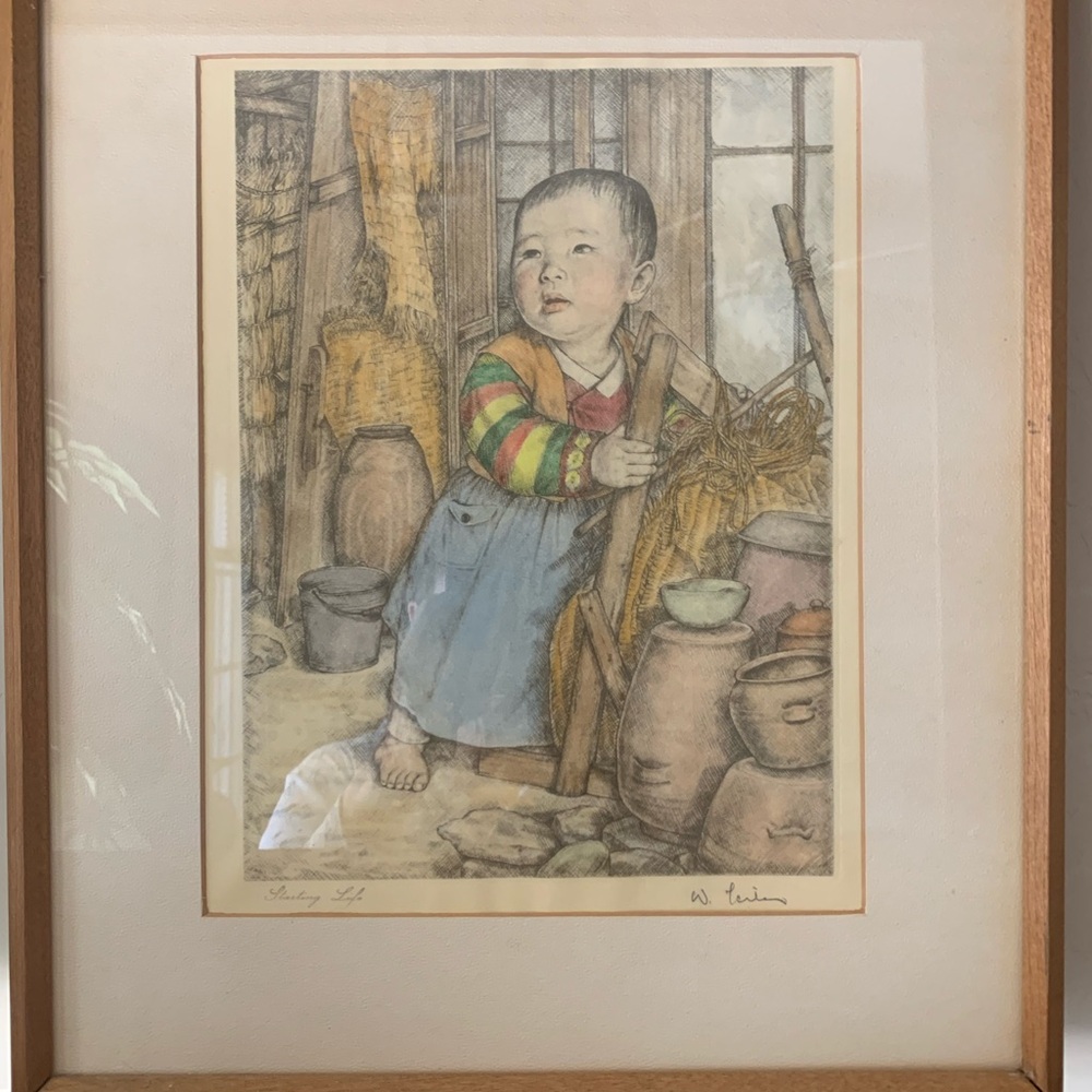 Japanese Block Print Framed UnderGlass “Starting Life” by Willy Seiler 1903 - Picture 2 of 6